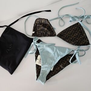 Fendi Brown and Blue Reversible Bikini Set (Size 44), NWT